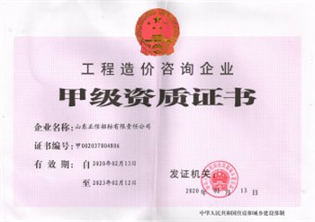 工程造價咨詢企業(yè)甲級資質(zhì)證書